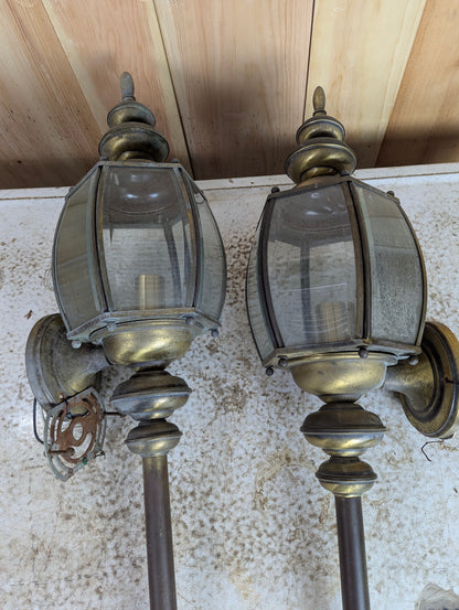 Pair of Outdoor Brass Wall Sconce Lights - view 2