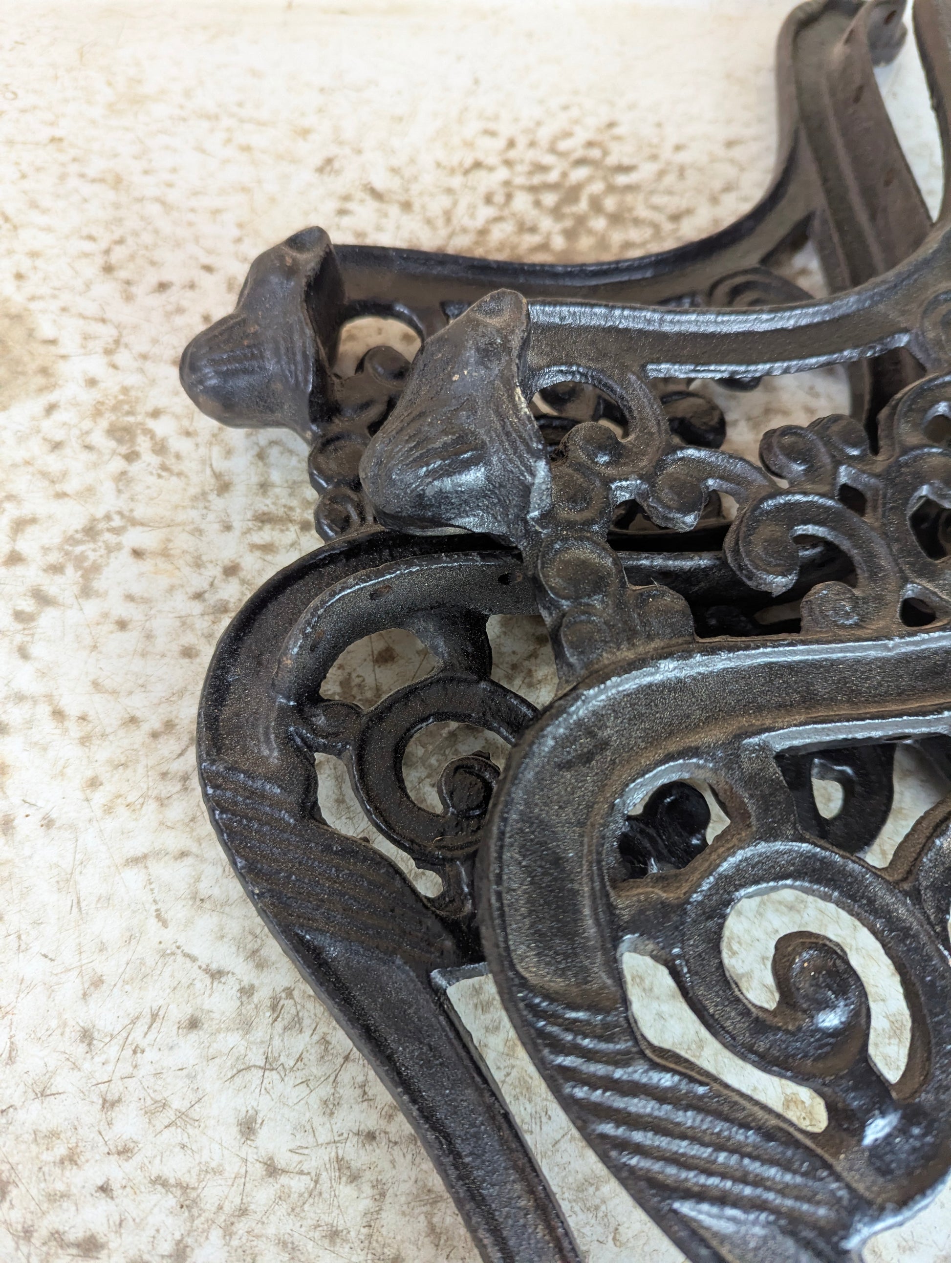 Pair of Vintage Cast Iron Doll Bench Sides with Lion Head Arms - view 2