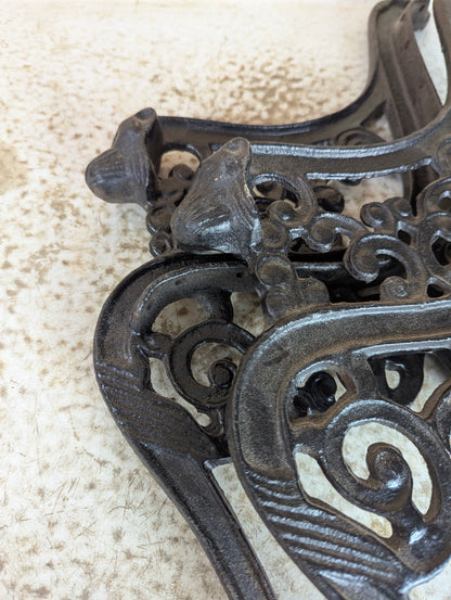 Pair of Vintage Cast Iron Doll Bench Sides with Lion Head Arms - view 2
