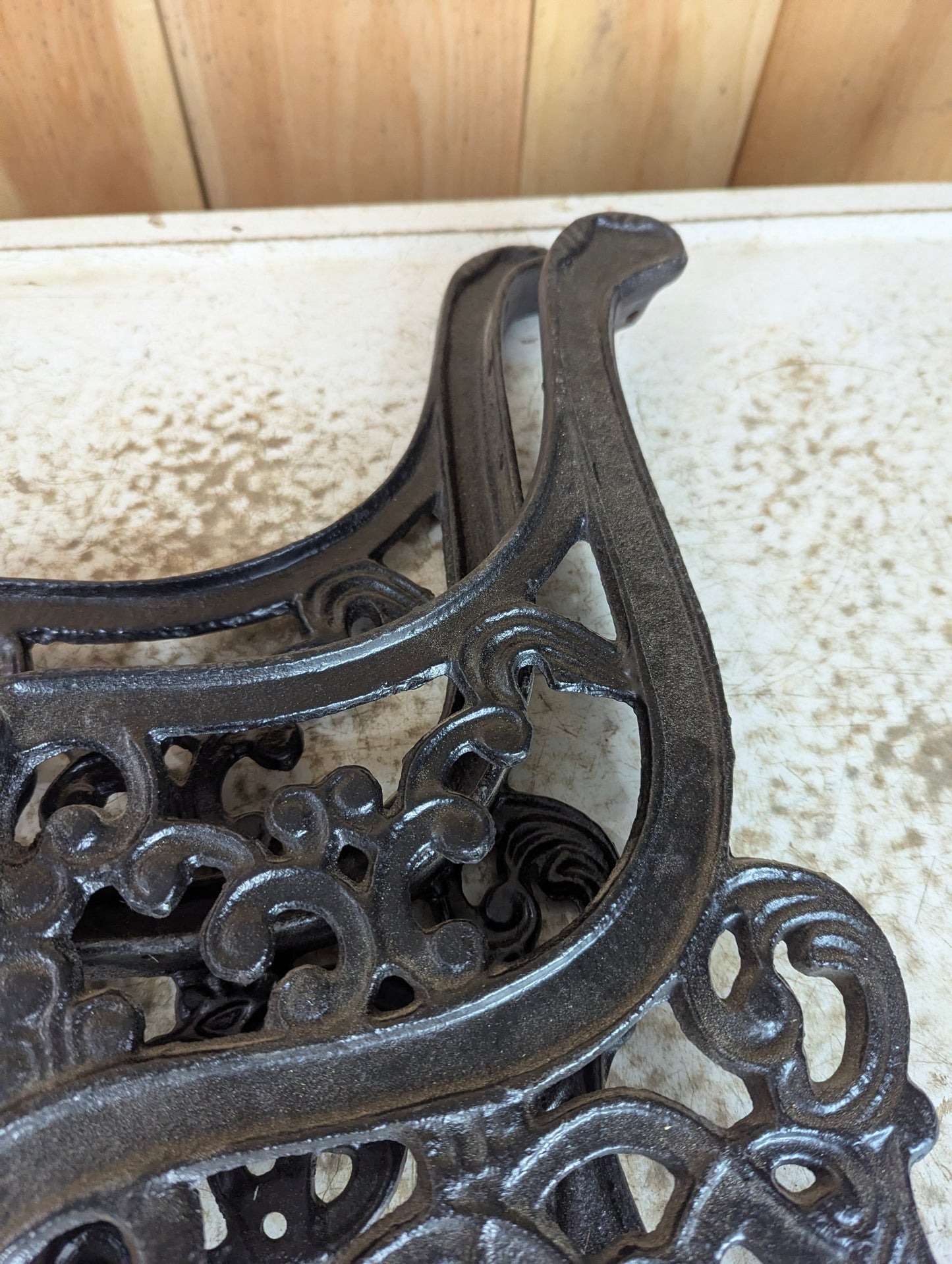 Pair of Vintage Cast Iron Doll Bench Sides with Lion Head Arms - view 3