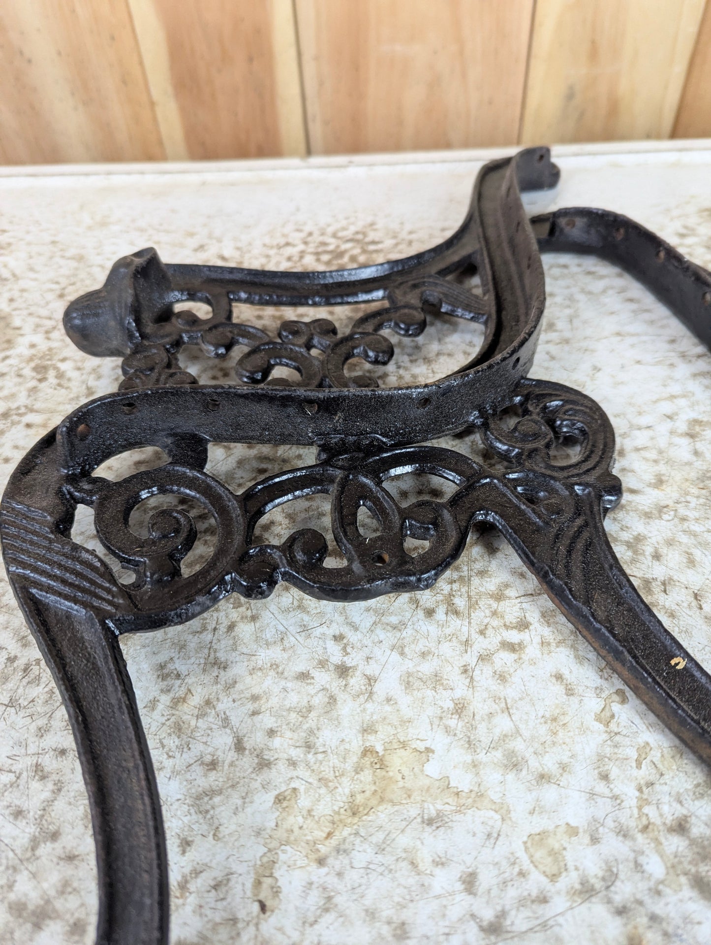 Pair of Vintage Cast Iron Doll Bench Sides with Lion Head Arms - view 4