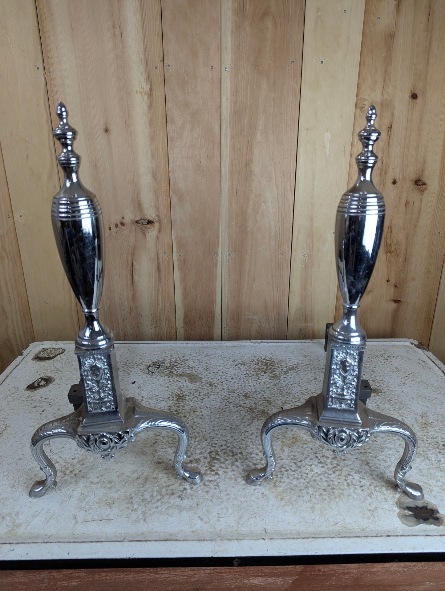 Pair of Vintage Chrome Andirons