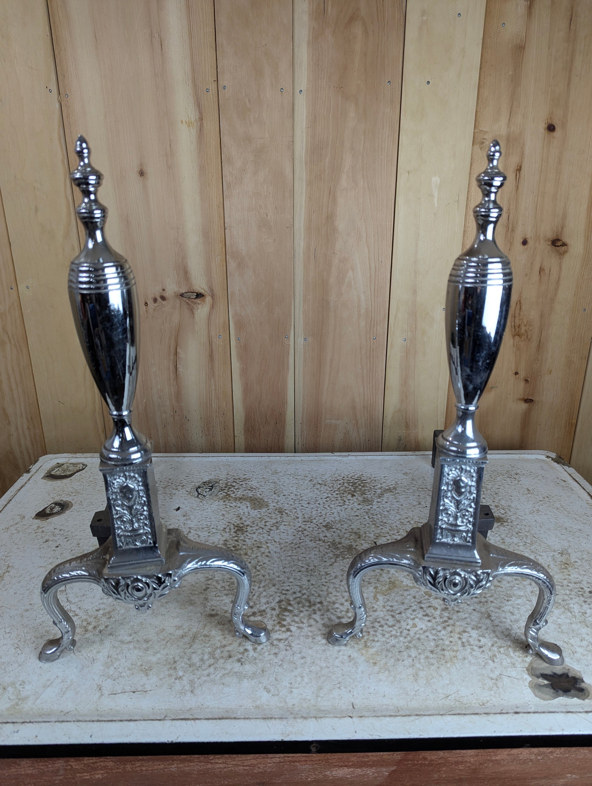 Pair of Vintage Chrome Andirons