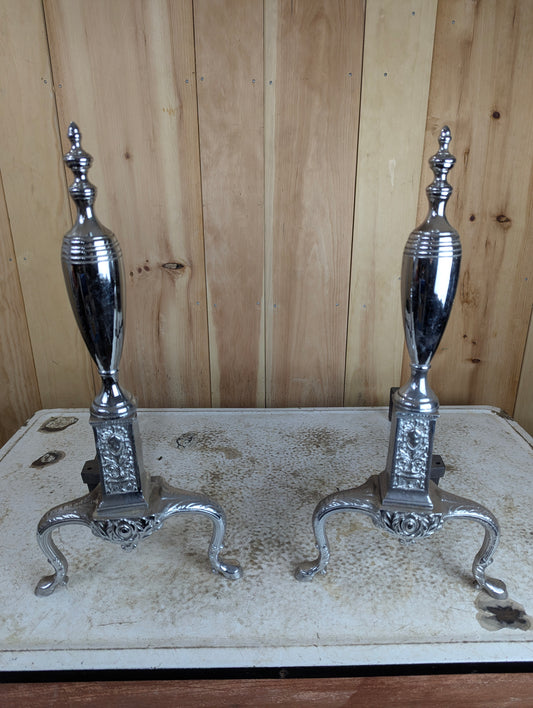 Pair of Vintage Chrome Andirons