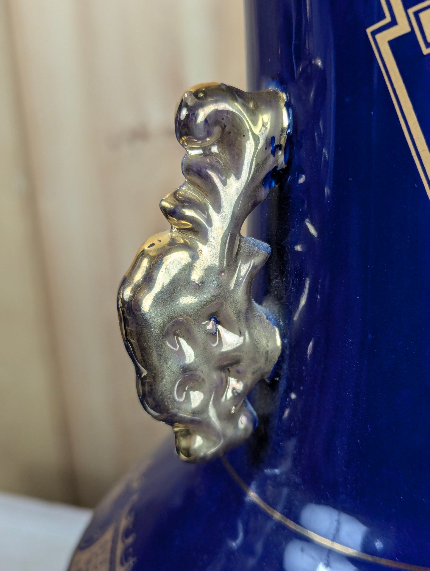 Pair of Vintage Oriental Cobalt Blue Peacock Vases with Handles - view 7