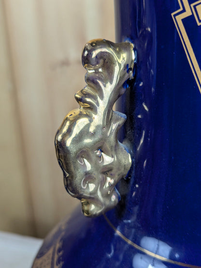 Pair of Vintage Oriental Cobalt Blue Peacock Vases with Handles - view 7