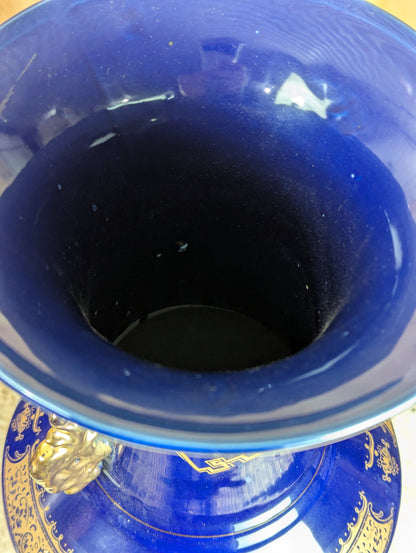 Pair of Vintage Oriental Cobalt Blue Peacock Vases with Handles - view 8