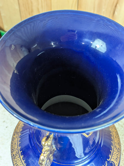 Pair of Vintage Oriental Cobalt Blue Peacock Vases with Handles - view 9