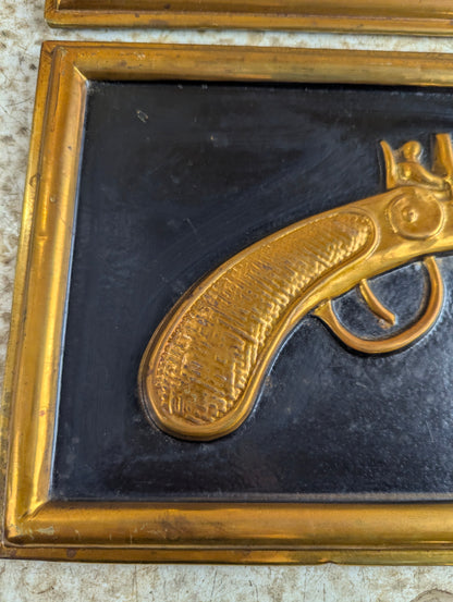 Pair Vintage Pressed Metal Flintlock Wall Art - view 3