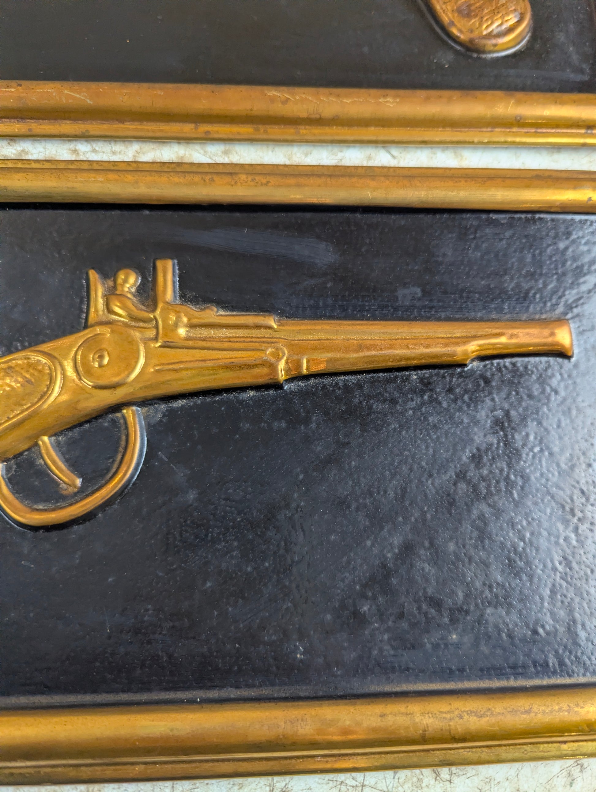 Pair Vintage Pressed Metal Flintlock Wall Art - view 4