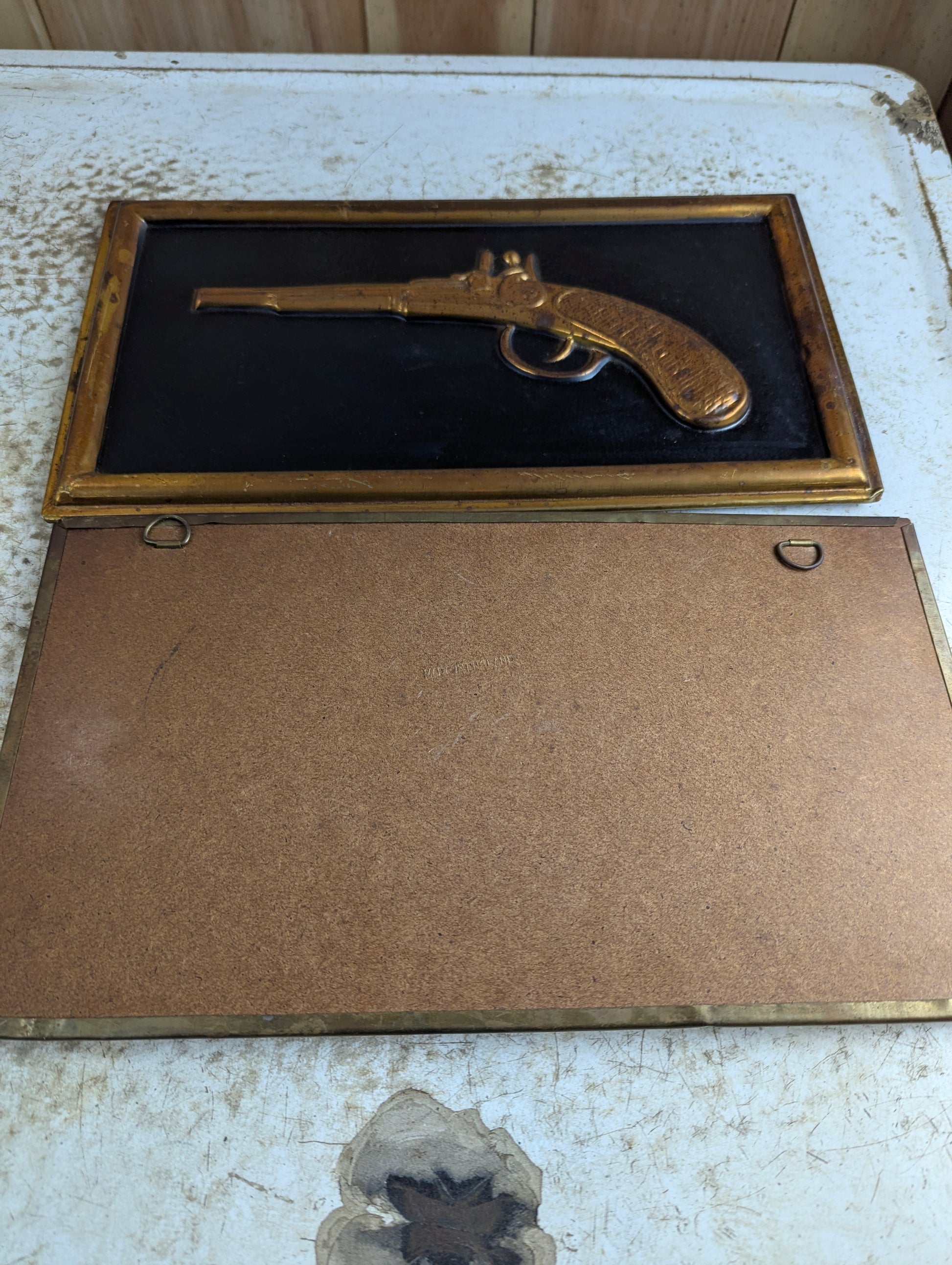 Pair Vintage Pressed Metal Flintlock Wall Art - view 5