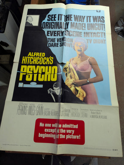 Psycho (Re-Release) (1969) Original Folded One Sheet Movie Poster