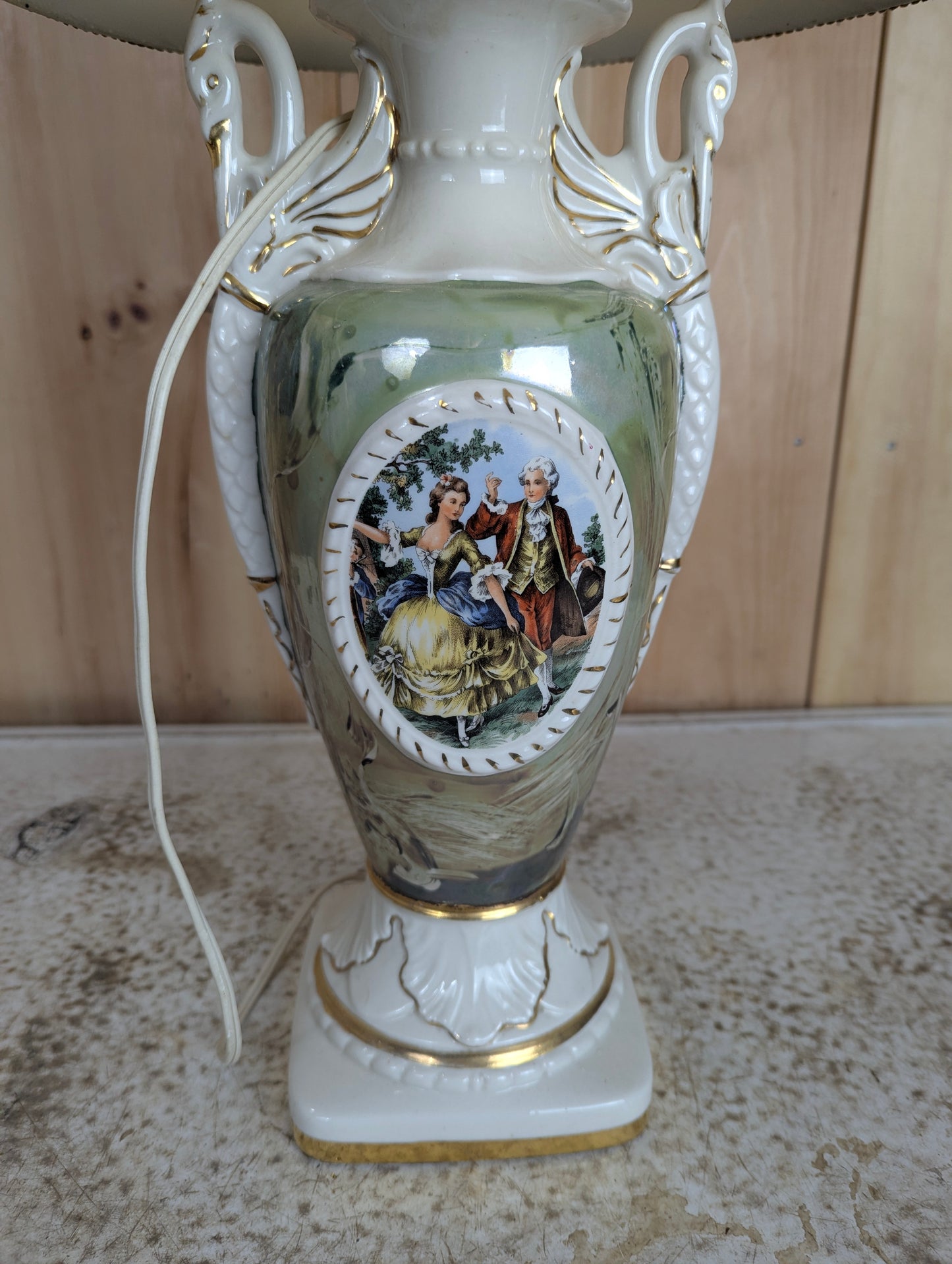 Retro Green Ceramic Table Lamp with Shade - view 2