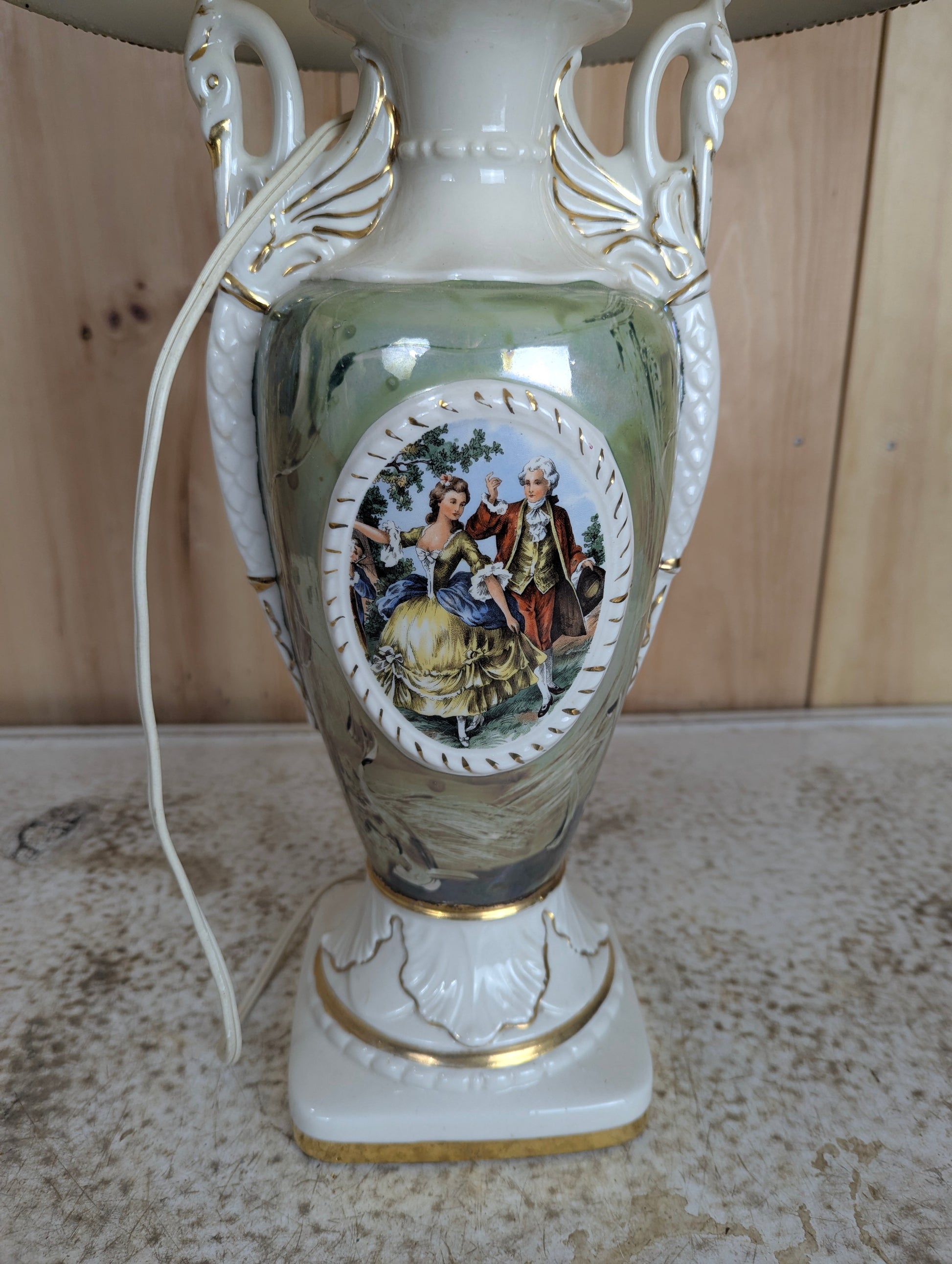 Retro Green Ceramic Table Lamp with Shade - view 2