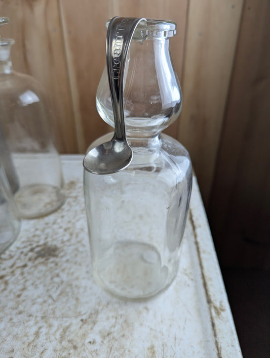 Vintage Cream Top Milk Bottle with Cream Separator Spoon