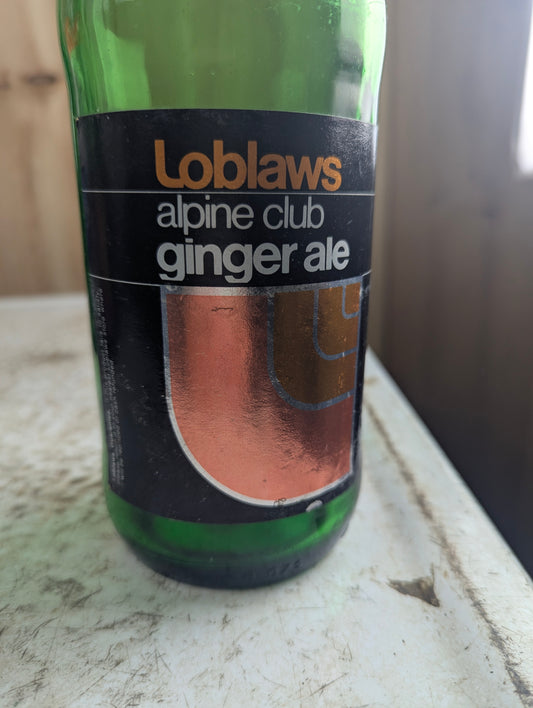 Vintage Loblaw's Alpine Club Ginger Ale Green Glass Paper Label ACL Soda Bottle