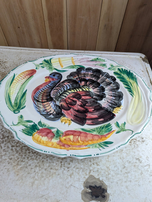 Vintage Hand-painted Italian Oval Turkey Platter