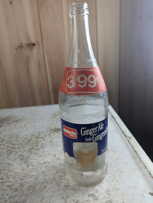 Vintage 750mL Miracle FoodMart Ginger Ale Clear Glass Paper Label Bottle