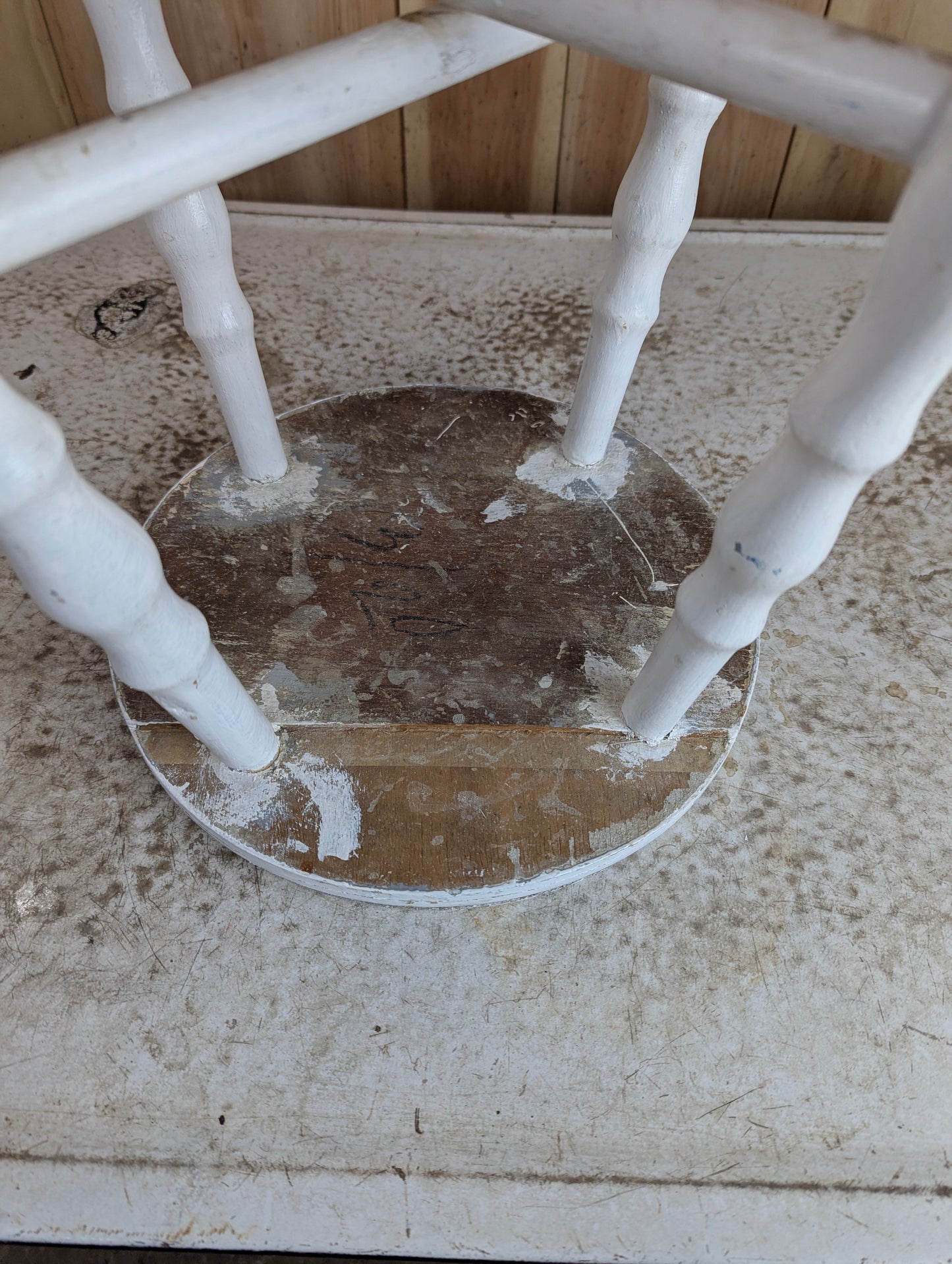 Rustic White Wooden Stool - view 3