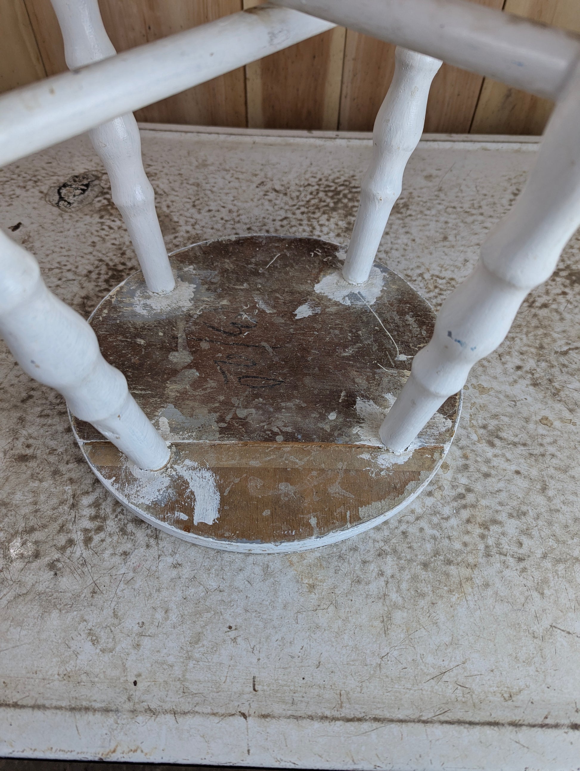 Rustic White Wooden Stool - view 3