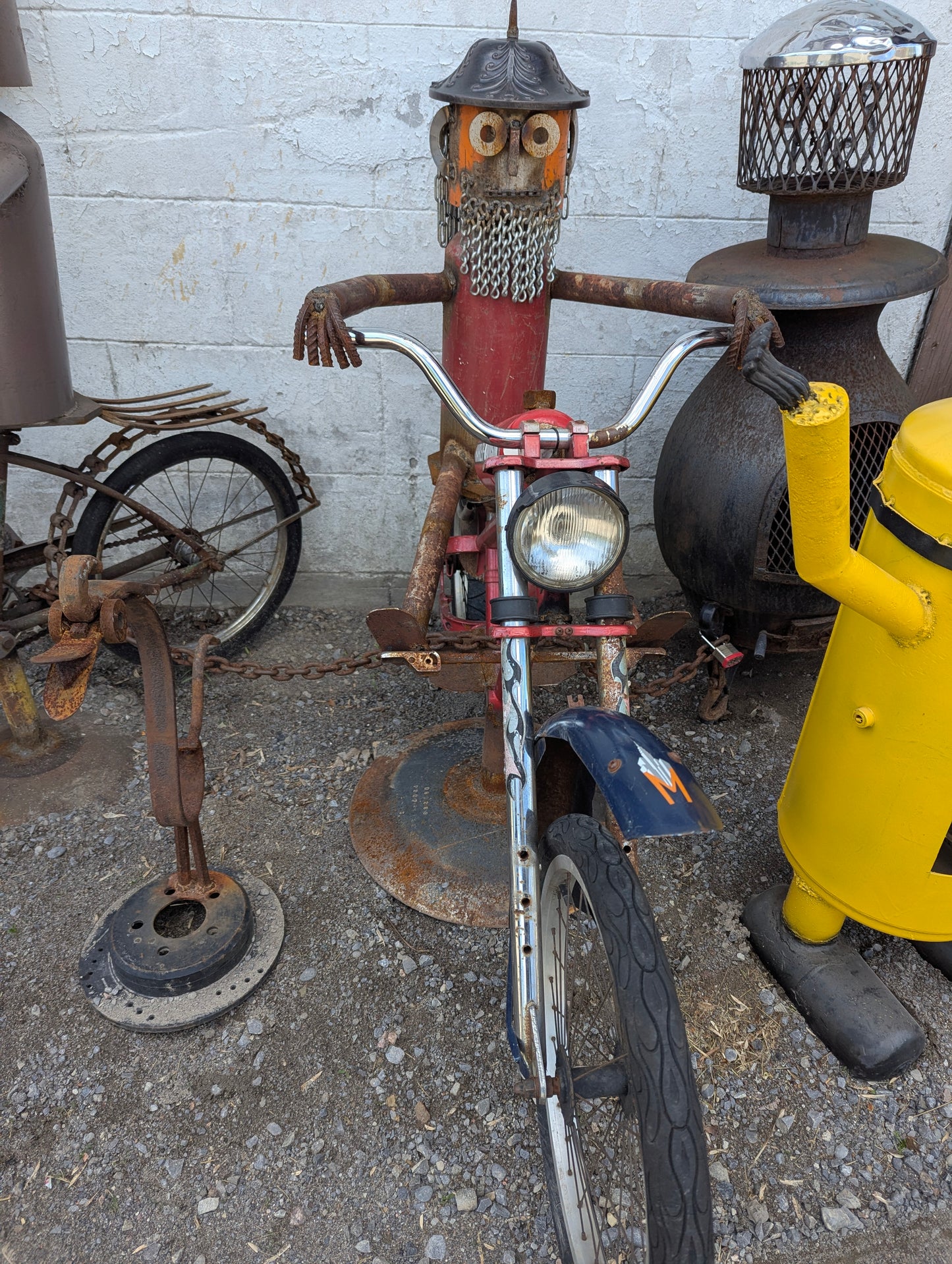 Scrap Art Bearded Man Riding Motorcycle
