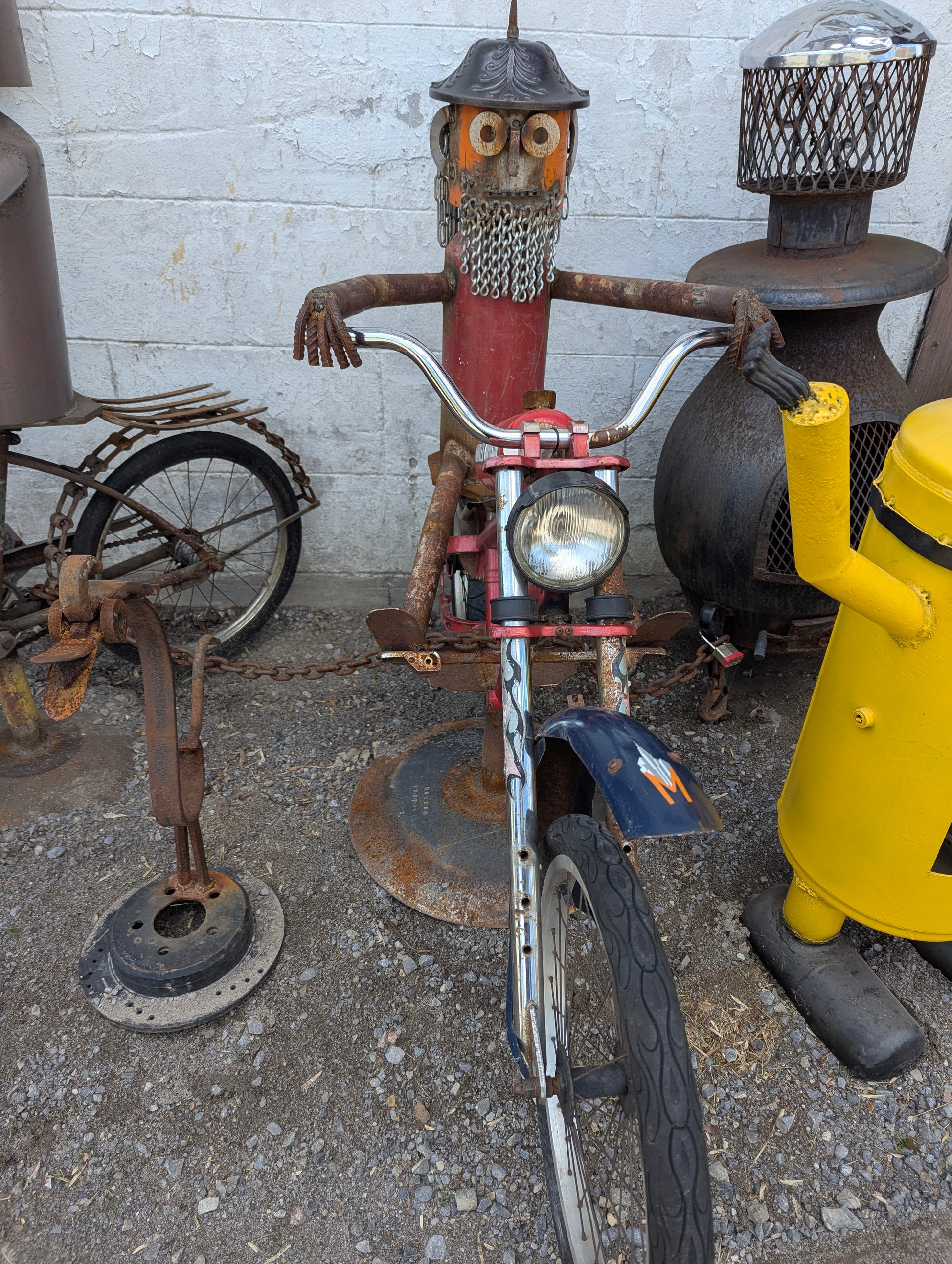 Scrap Art Bearded Man Riding Motorcycle