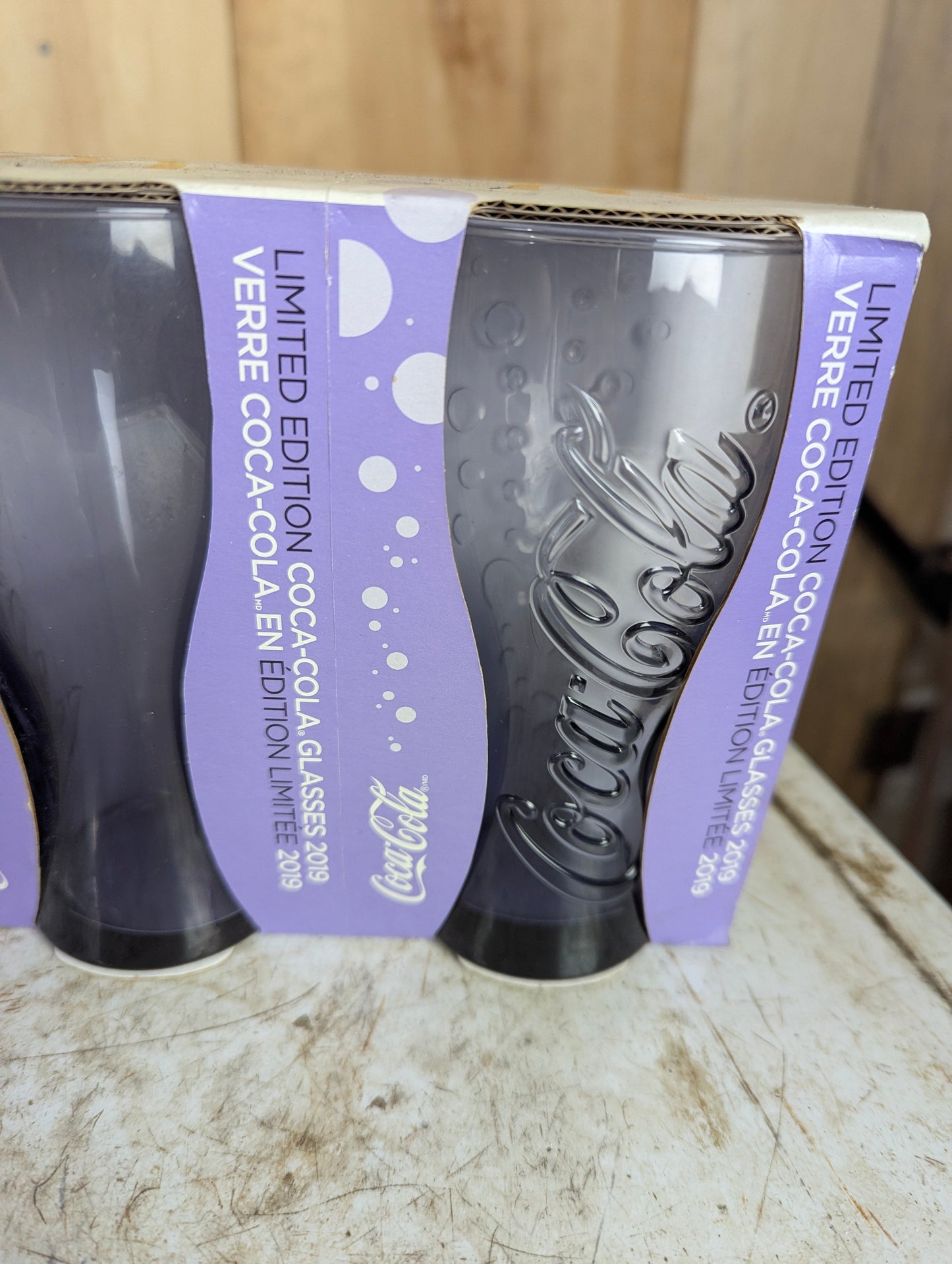 Set of 3 Limited Edition 2019 Purple Coca Cola Glasses in Box - view 3