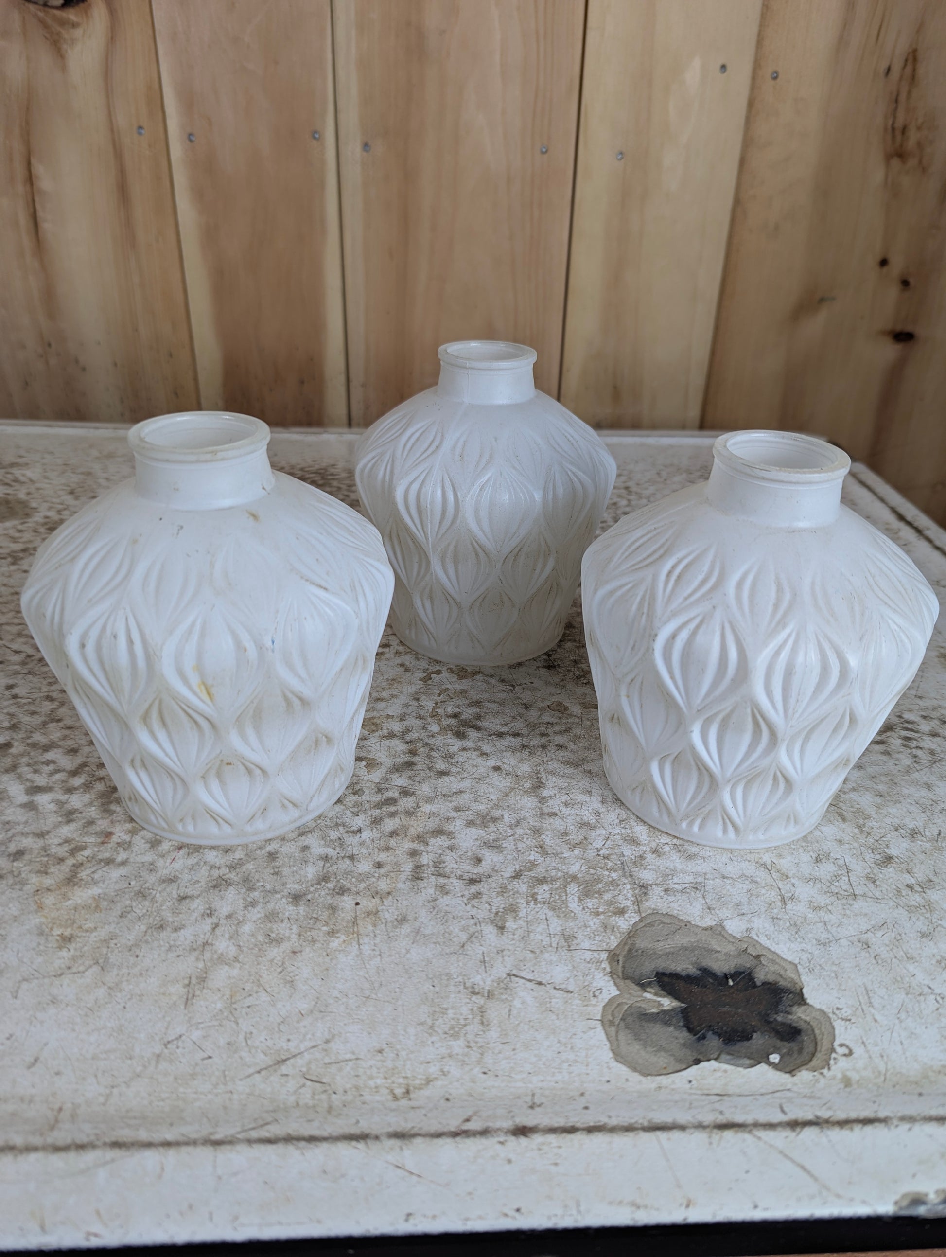 Set of 3 Mid-Century White Frosted Glass Shades