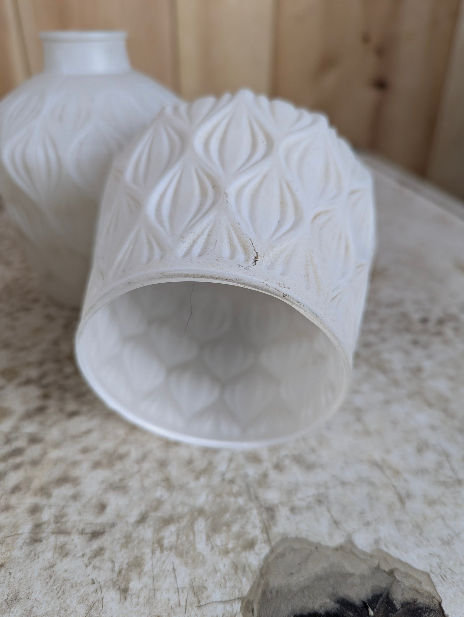 Set of 3 Mid-Century White Frosted Glass Shades - view 2