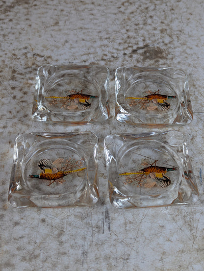 Set of 4 Pheasant Glass Ashtrays