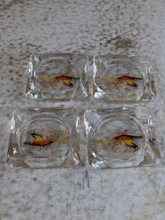 Set of 4 Pheasant Glass Ashtrays