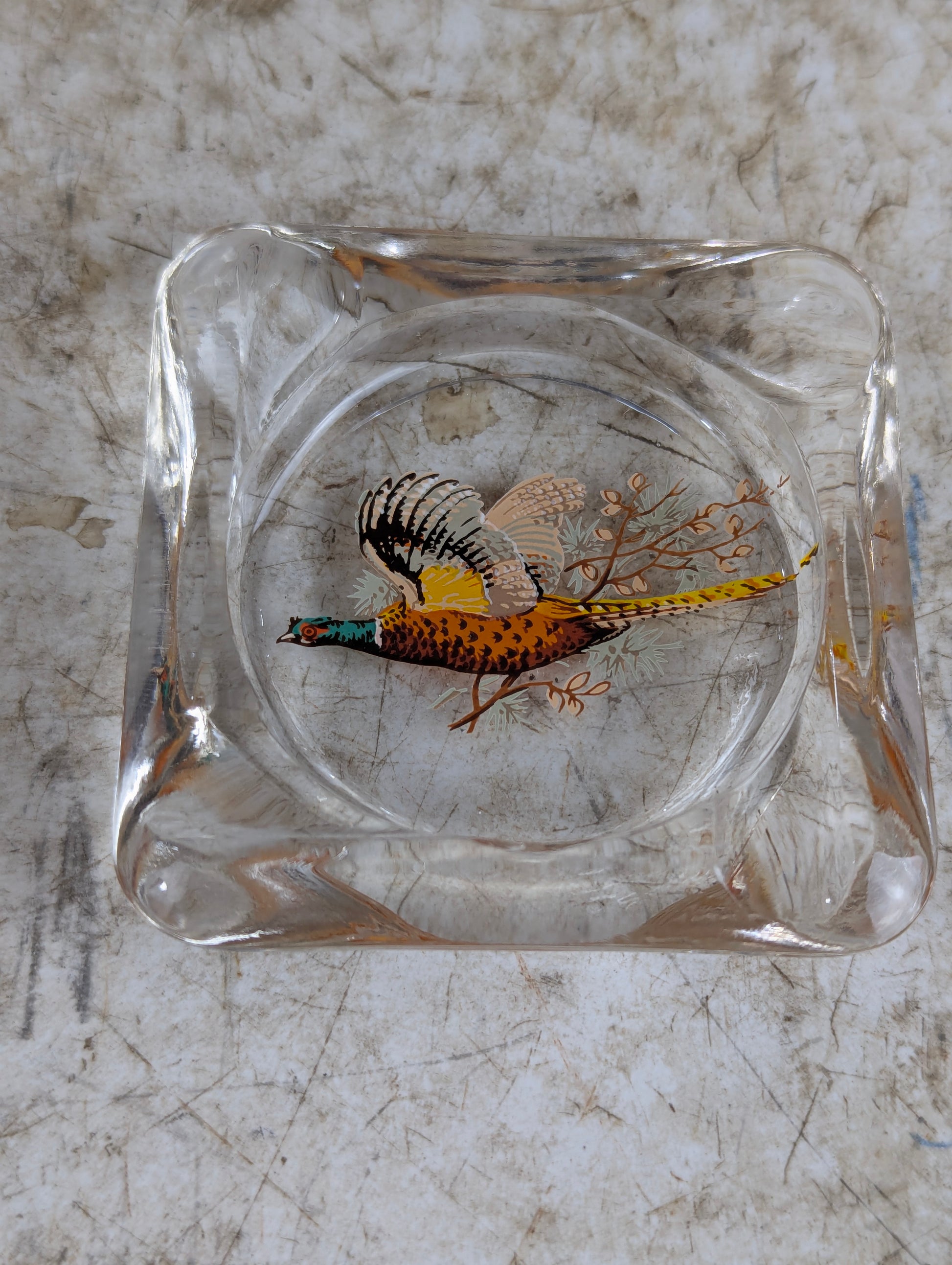 Set of 4 Pheasant Glass Ashtrays - view 2