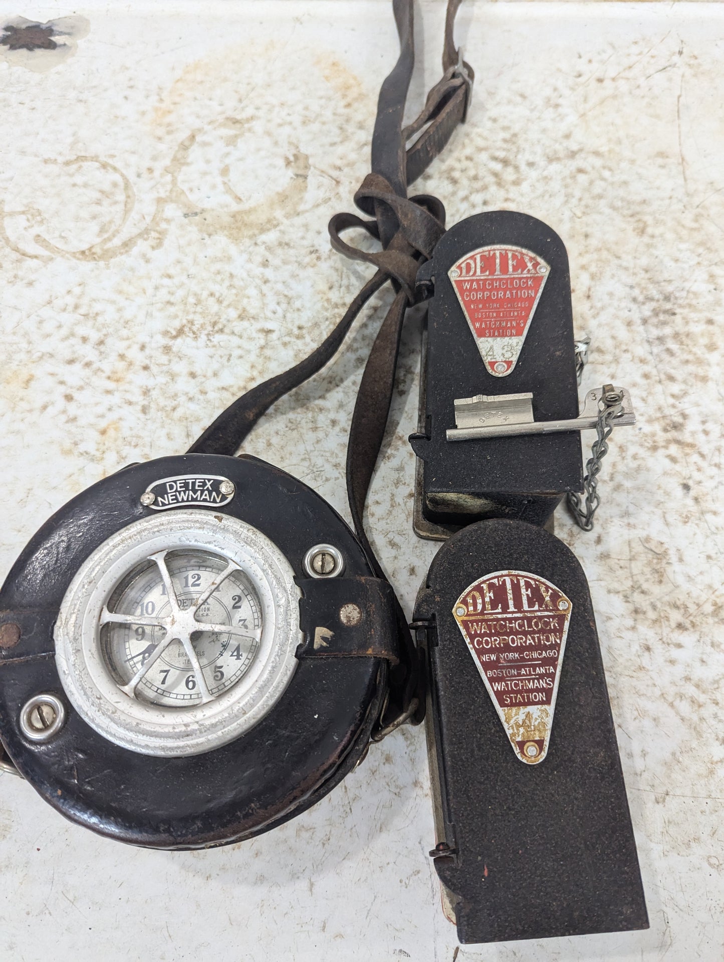 Set of Vintage Detex Watchclock & 2 Stations with Keys