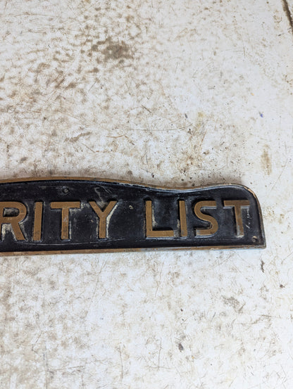 Solid Brass “Seniority List” Sign - view 3