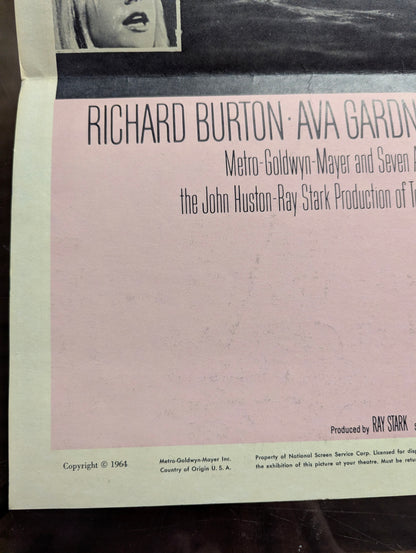 The Night of the Iguana (1964) Original Folded Window Card Movie Poster - view 3