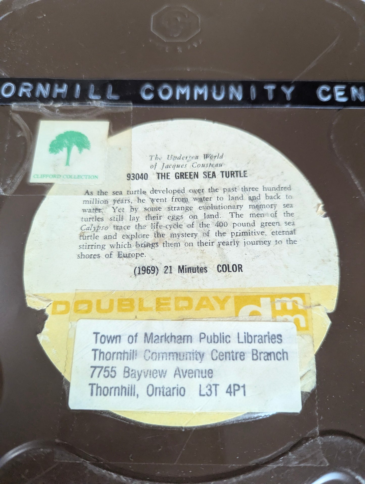 "The Undersea World of Jacques Cousteau - 1969 The Green Sea Turtle" Colour Film on 10" Reel in Metal Film Canister 16mm - view 2