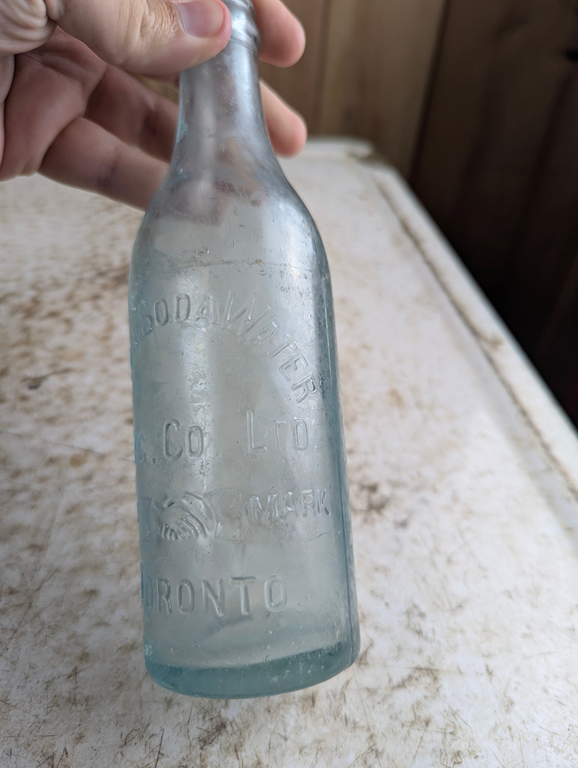 Union Soda Mfc Co Toronto Antique Embossed Aqua Blue Glass Soda Bottle - view 3