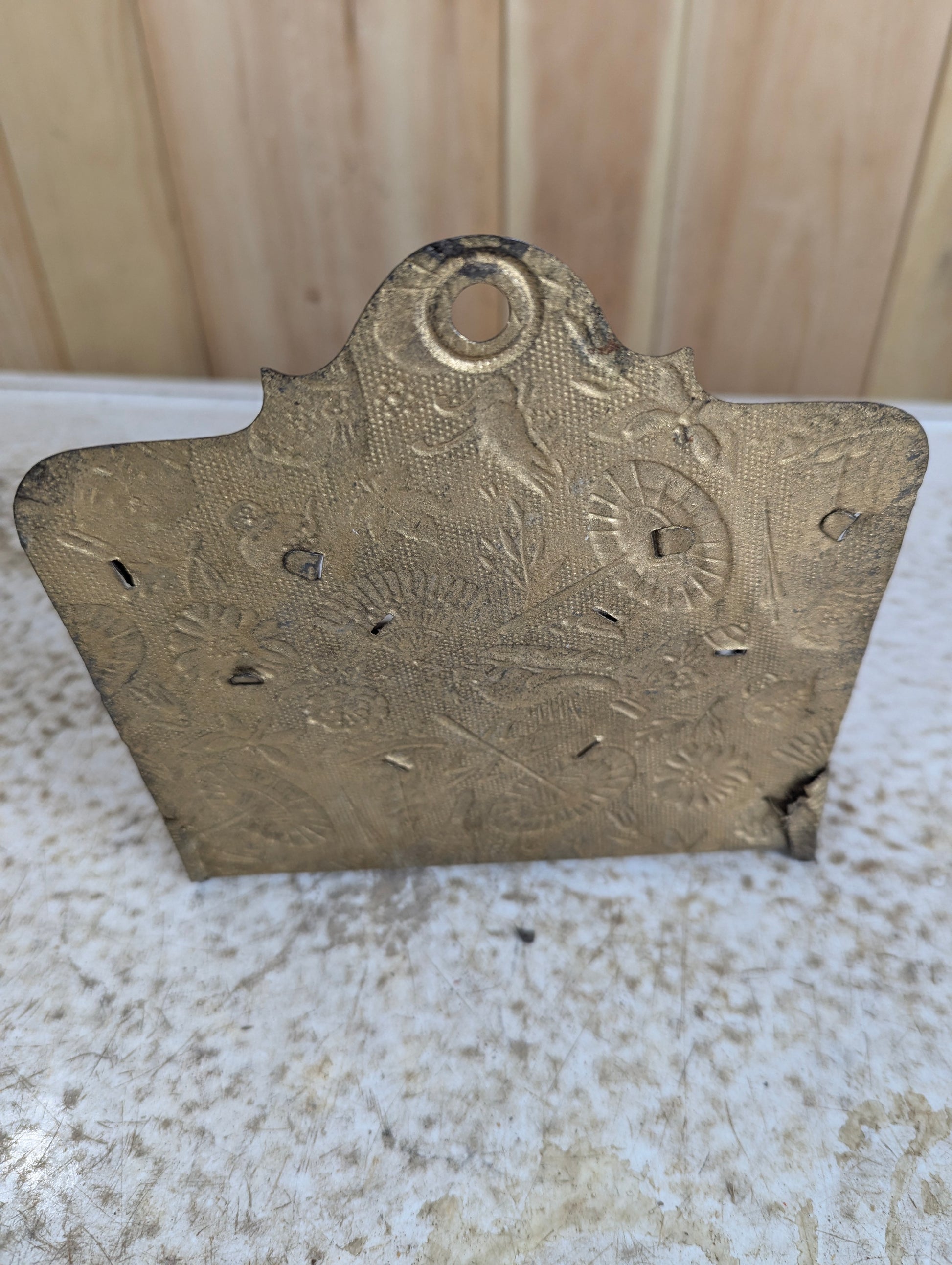 Victorian Pressed Tin Match Holder with Shelf - view 2