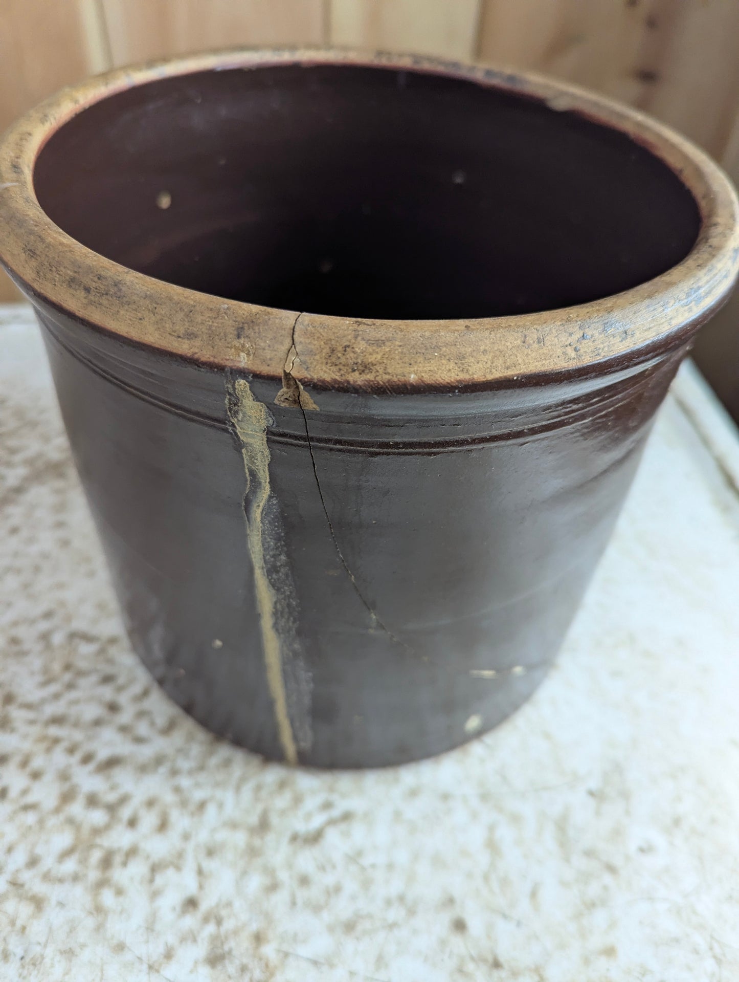 Vintage #1 Brown Stoneware Crock - Cracked - view 2
