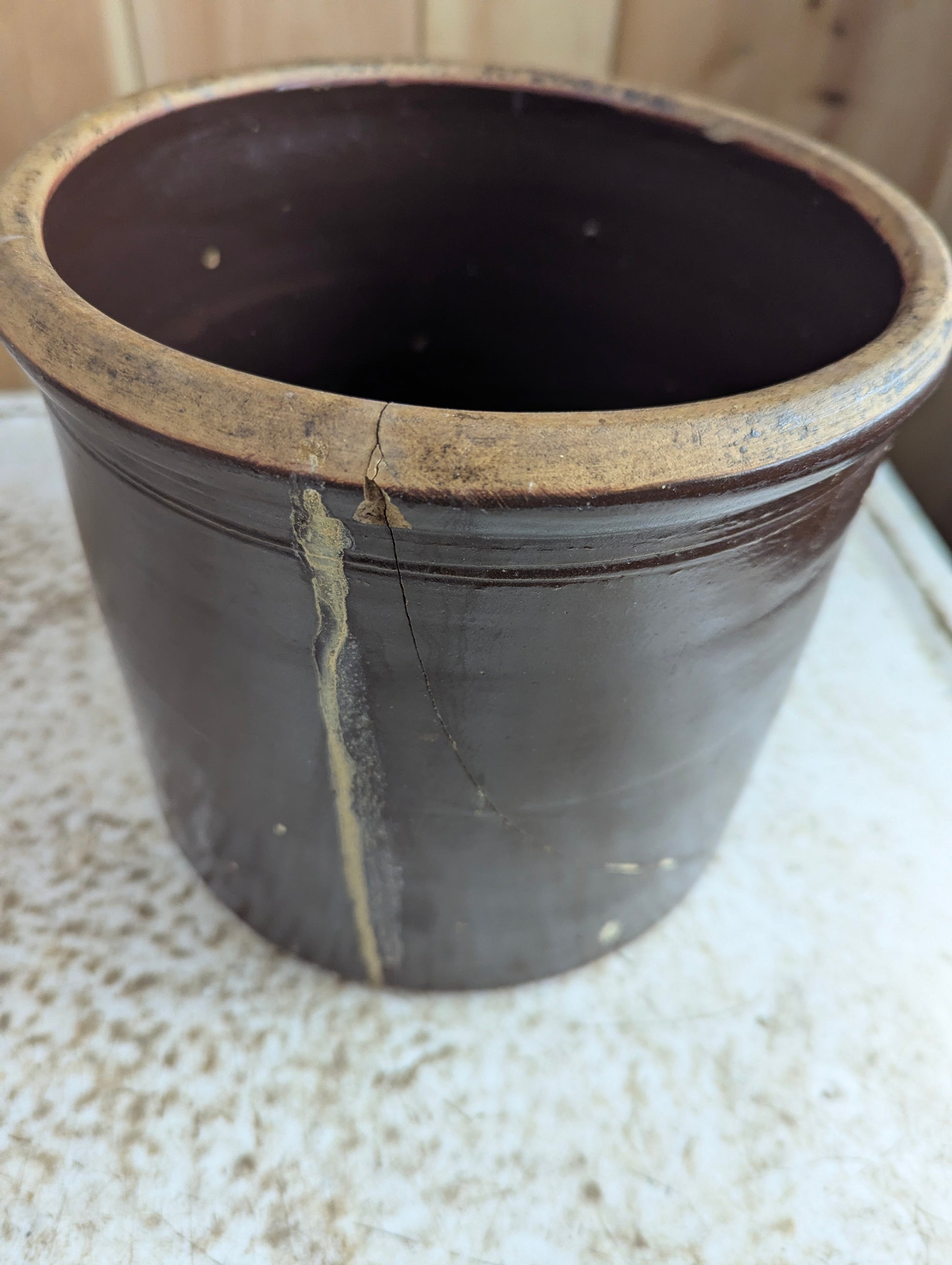 Vintage #1 Brown Stoneware Crock - Cracked - view 2
