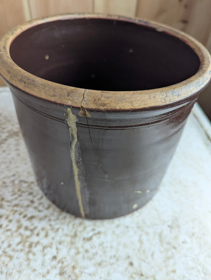 Vintage #1 Brown Stoneware Crock - Cracked - view 2