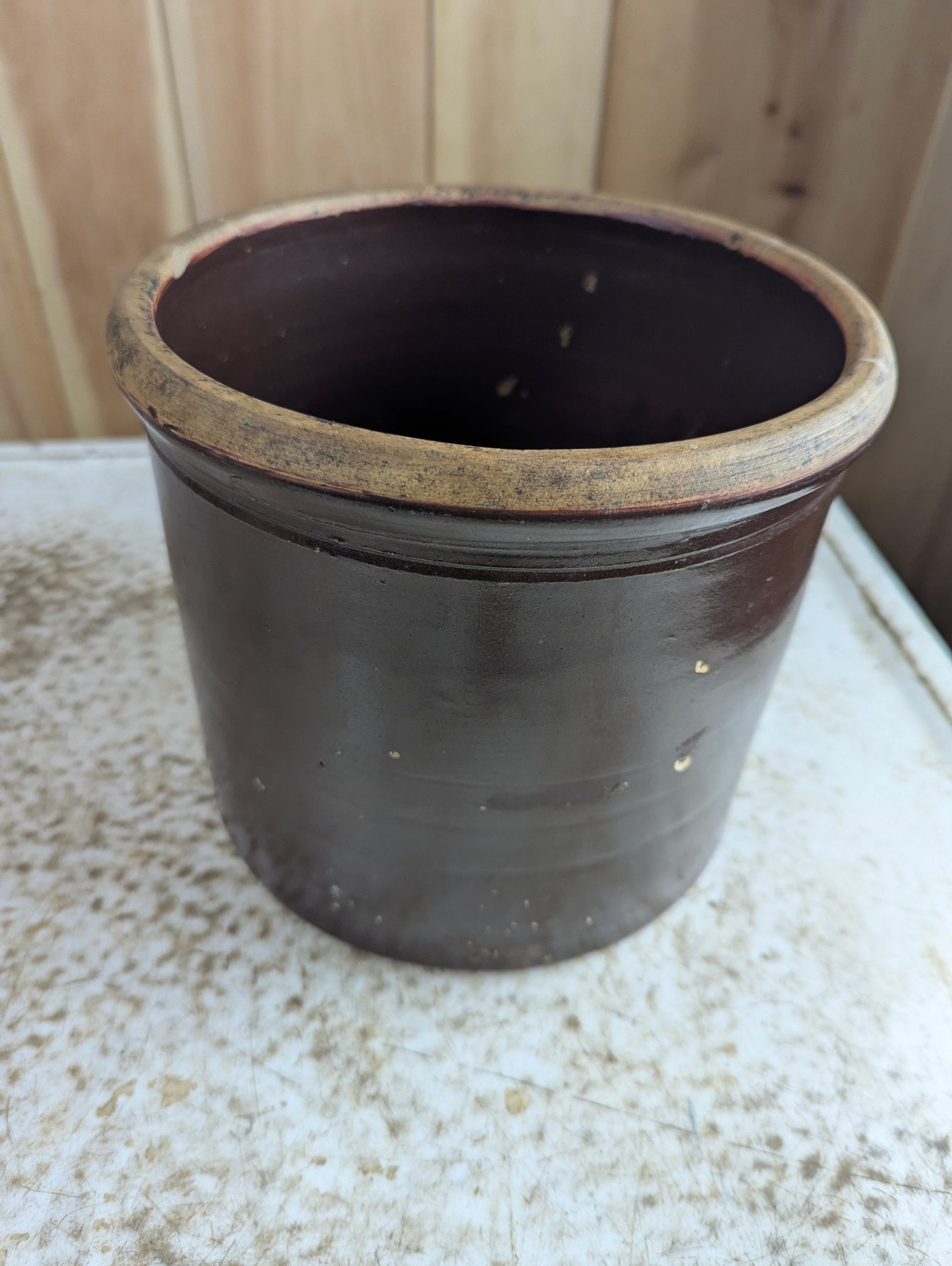 Vintage #1 Brown Stoneware Crock - Cracked - view 3