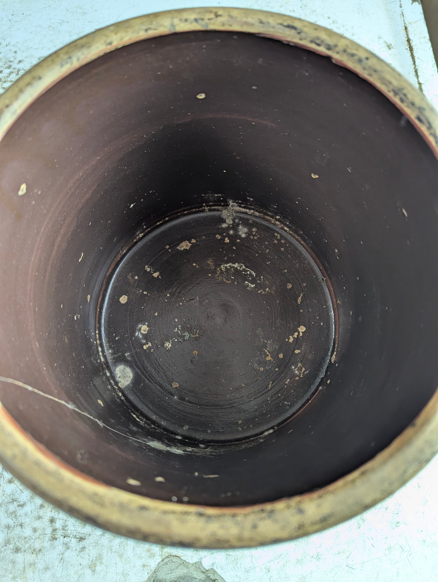 Vintage #1 Brown Stoneware Crock - Cracked - view 5