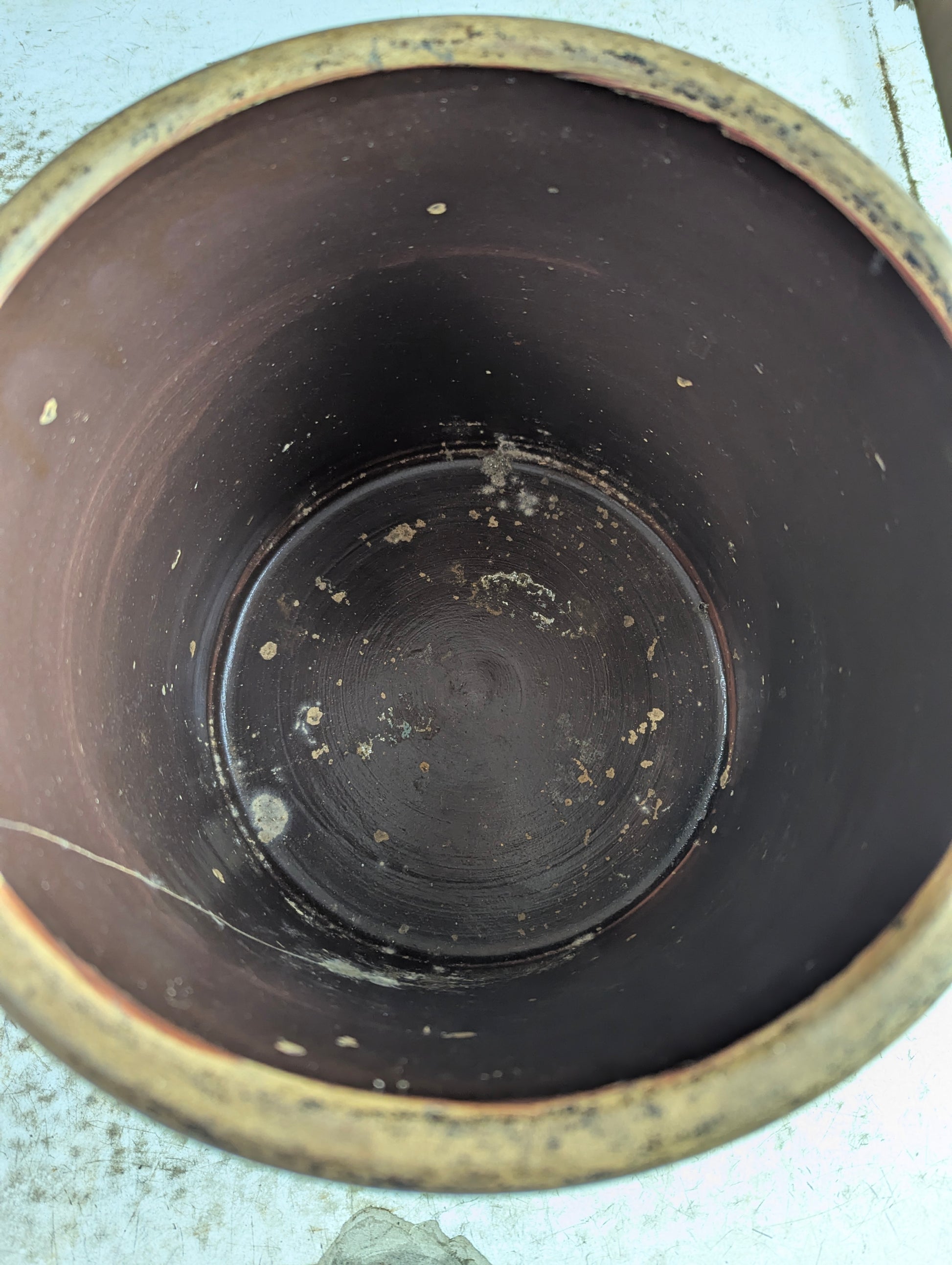 Vintage #1 Brown Stoneware Crock - Cracked - view 5