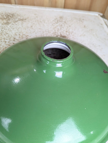 Vintage 12” Flat Design Green Enamel Light Shade with Small Collar at Top - view 2
