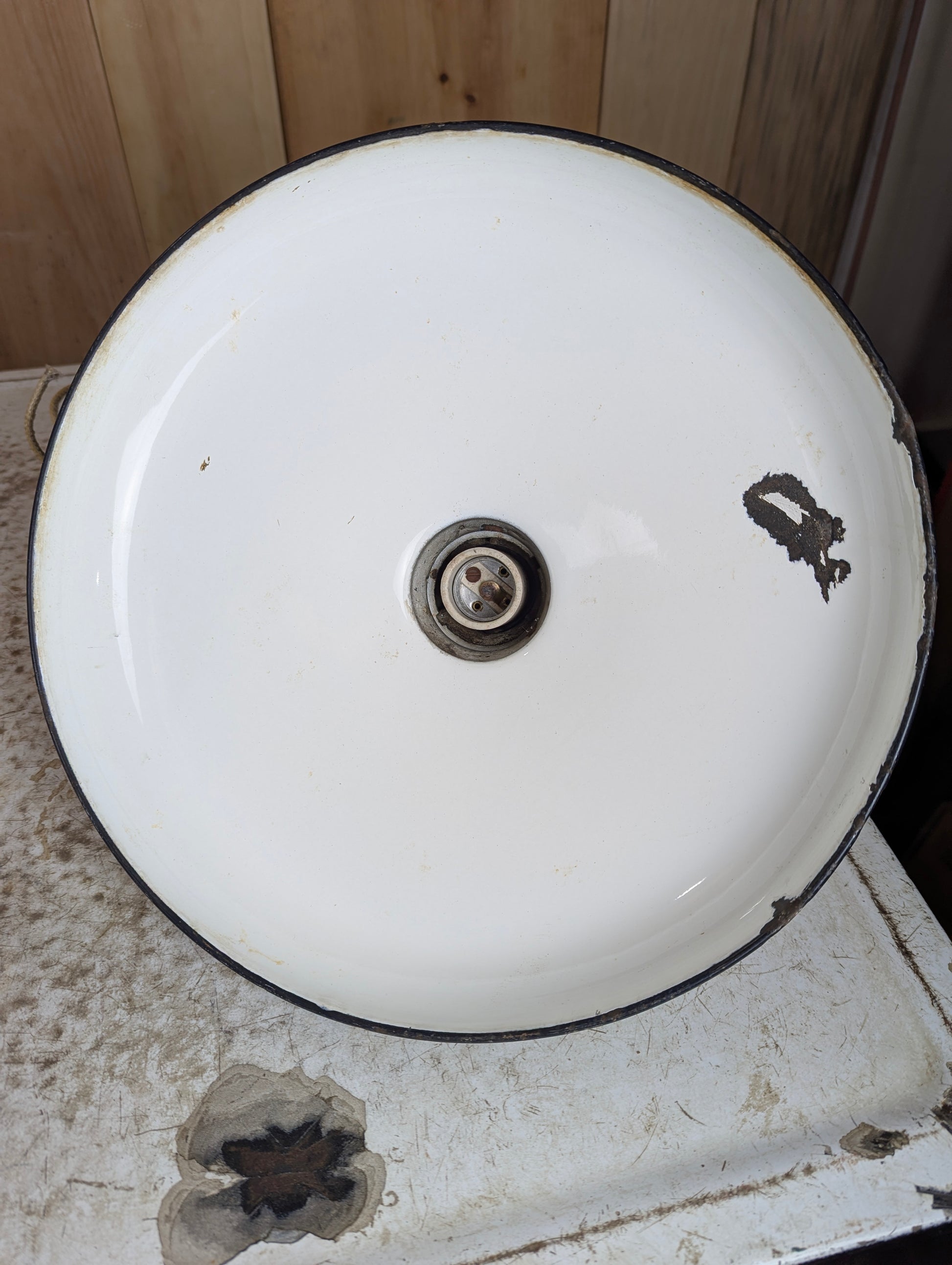 Vintage 12” Green Enamel Light Shade with Socket & Wiring - view 2