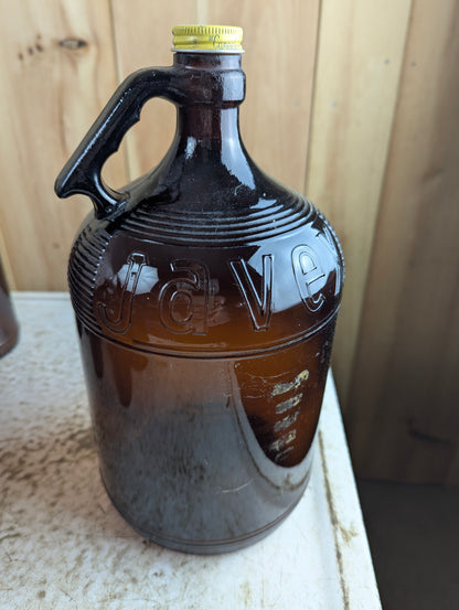 Vintage 128oz Gallon Amber Glass Javex Bottle With Finger Loop