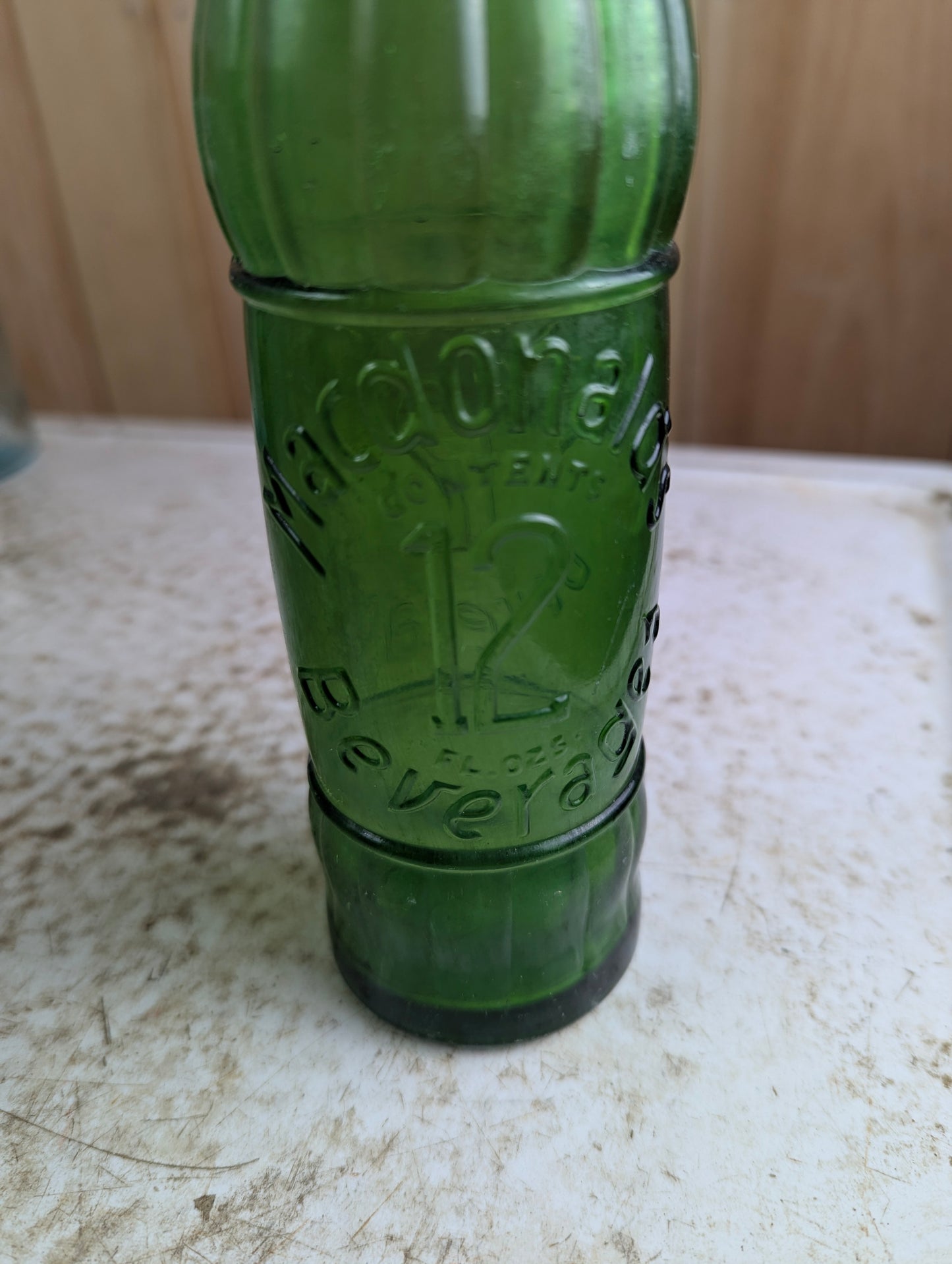 Vintage 12oz Macdonald's Beverages North Bay Green Embossed Glass Bottle - view 2