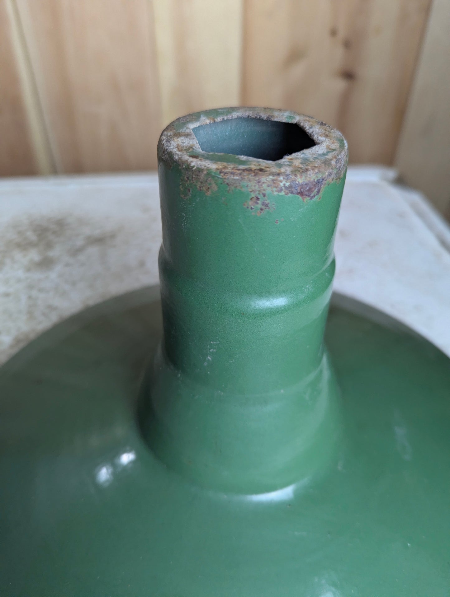 Vintage 14” Green Enamel Light Shade with Long Neck - view 2