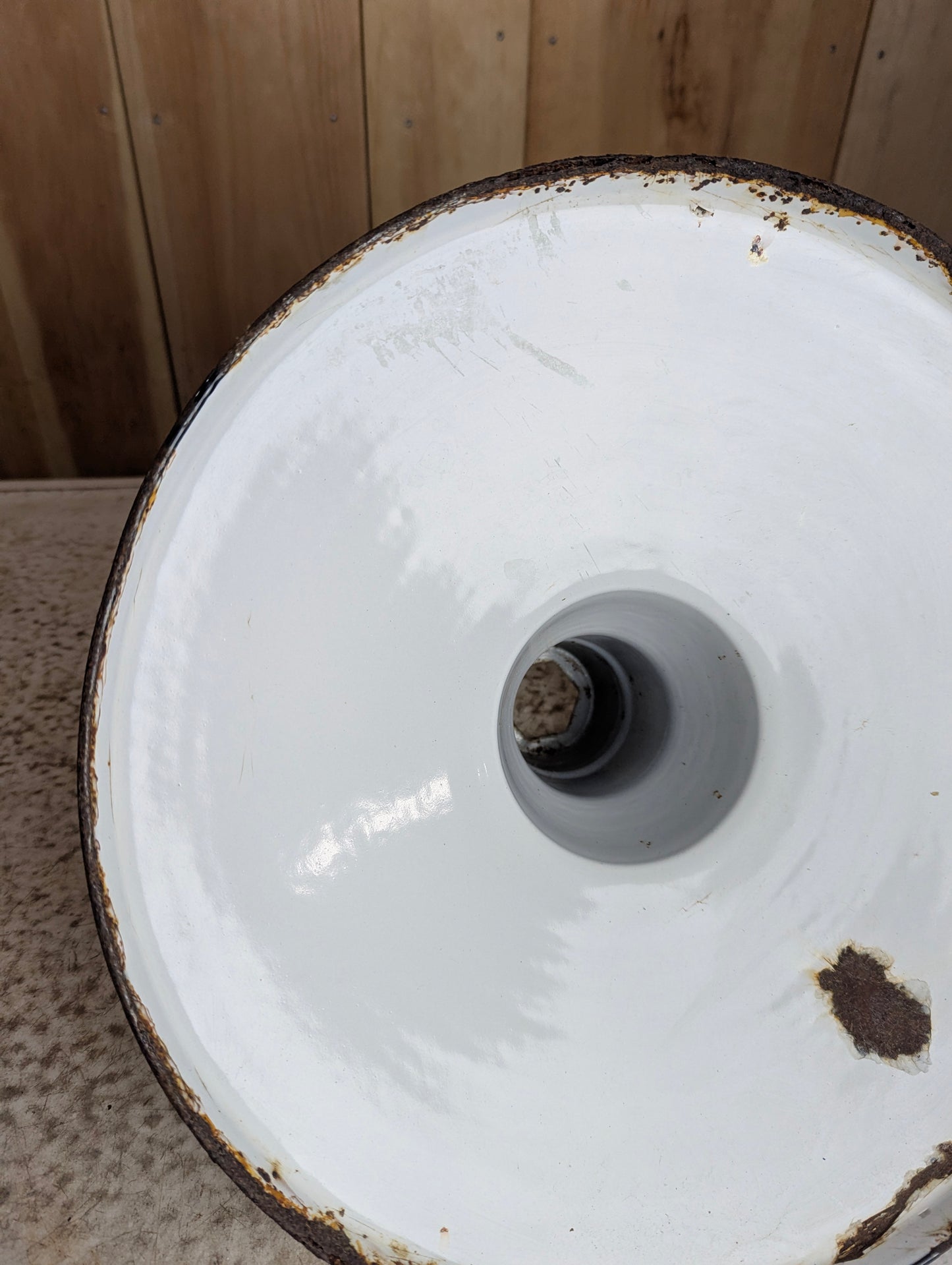 Vintage 14” Green Enamel Light Shade with Long Neck - view 5